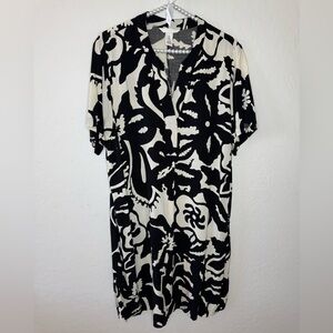 H&M Black & White Floral-Print Midi Dress